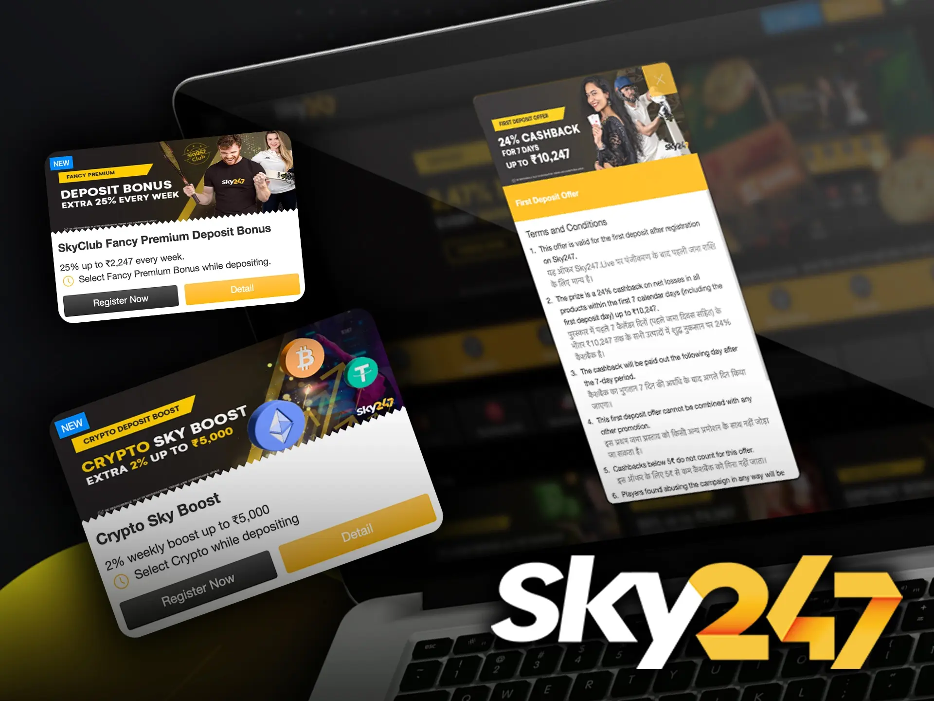 Don't forget about Sky247 cricket bonuses that will increase your deposit significantly.