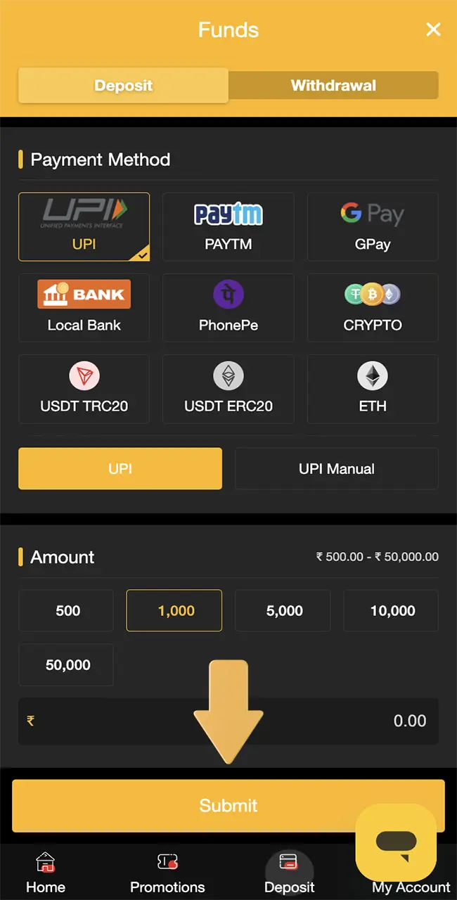 Confirm your Sky247 deposit and then you can start casino gaming or sports betting.