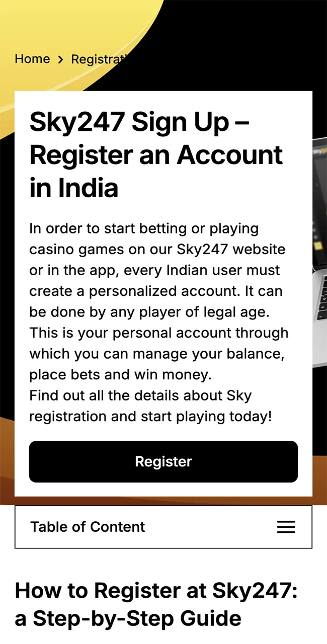 Click the button to start the Sky247 registration process.