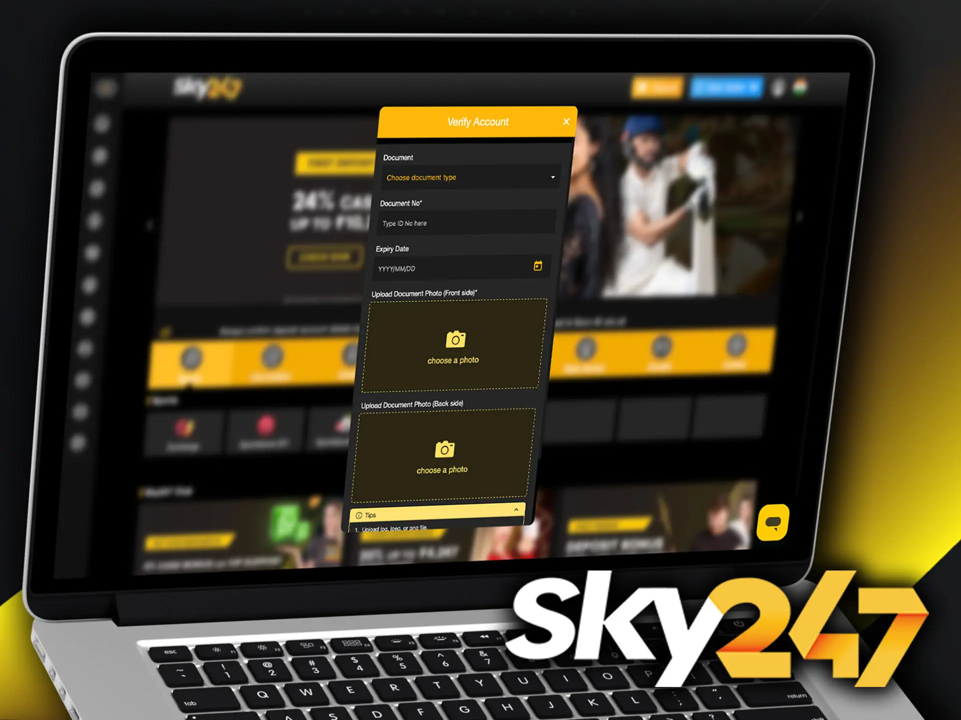 Verify your new Sky247 account to unlock more features.