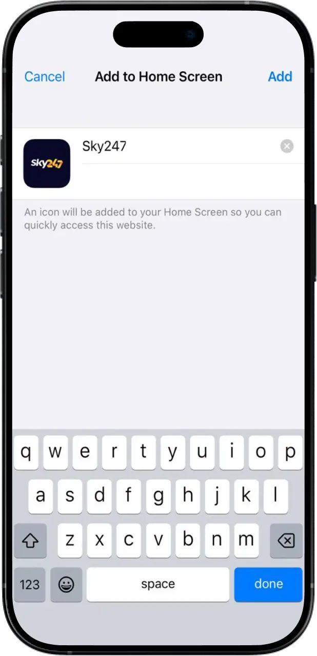 Add the Sky247 app to your iOS device's desktop and launch it.