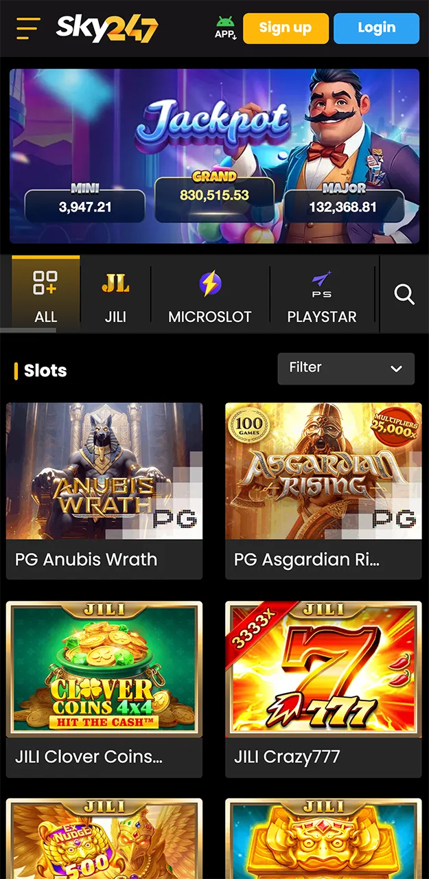 Popular slots on the Sky247 app.