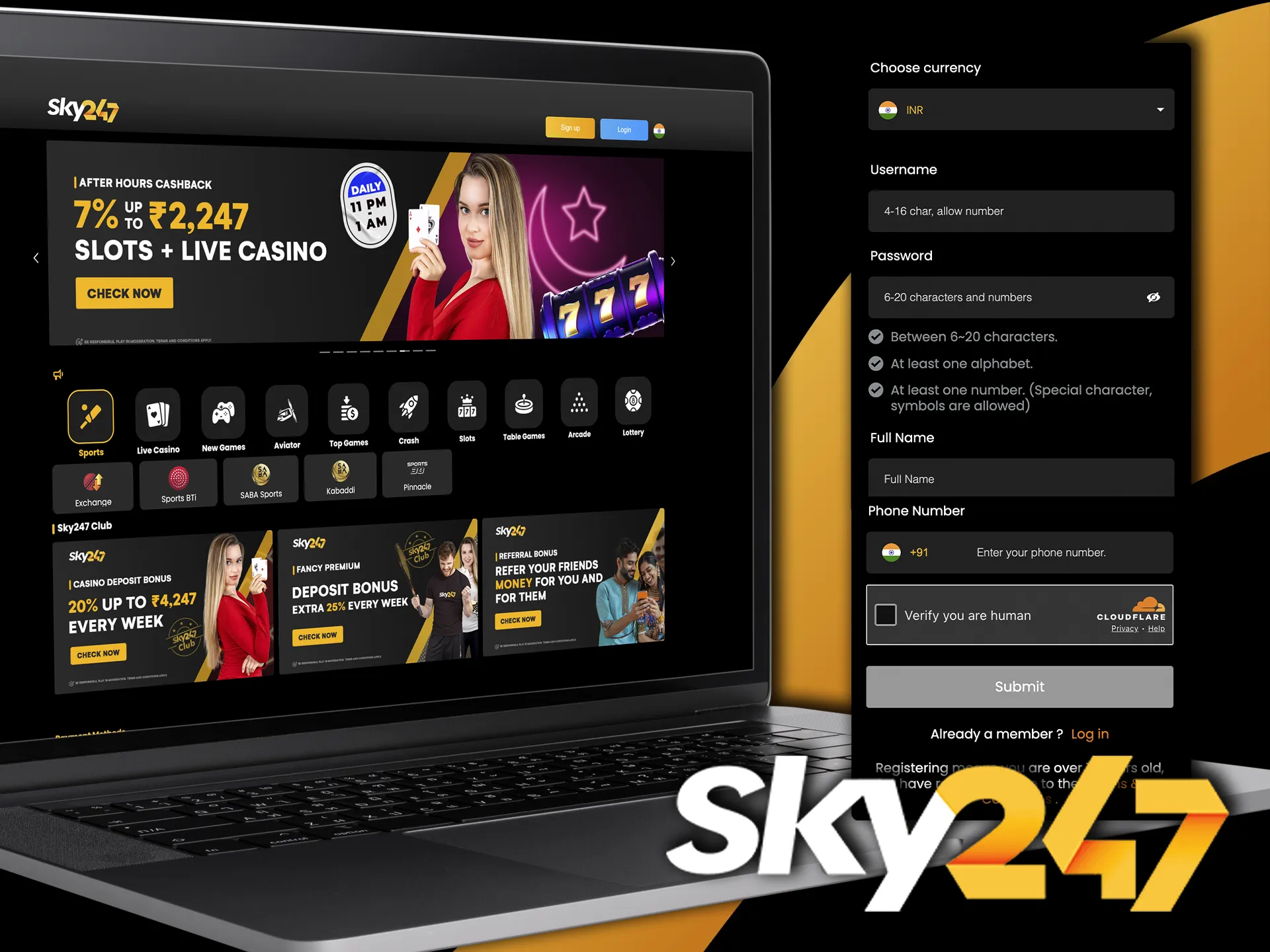 Sign up on the Sky247 website in just a few clicks.